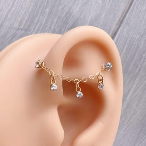 Aggiungi-scintillante minuscola catena in argento e oro CZ, catena per orecchini industriali, piercing al lobo, conchiglia, elica-solo catena