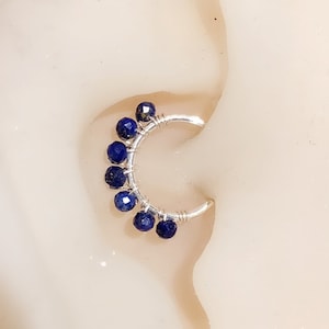 18/20/22/24 gauge 14k gold filled cartilage thin hoop with 7 tiny Lapis lazuli beads-septum nose ring tragus rook daith conch piercing