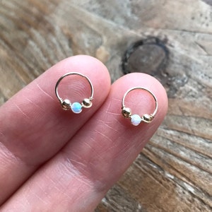 Super thin 14k gold filled 6/7/8/9/10mm cartilage/tragus/rook/daith/helix/snug earring nose ring-tiny white/light blue fire opal