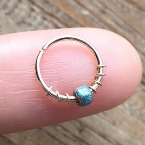20/22/24 Gauge 14k gold filled-gewickelt Draht Gold Türkis Glasperlen Knorpel Ohrring Creolen Helix Nase Turm Träger Tragus Daith Schmuck