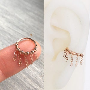 20/22/24 gauge 14k rose/gold filled-925 sterling silver tiny beads-chain cartilage earring hoop helix septum rook tragus conch daith jewelry