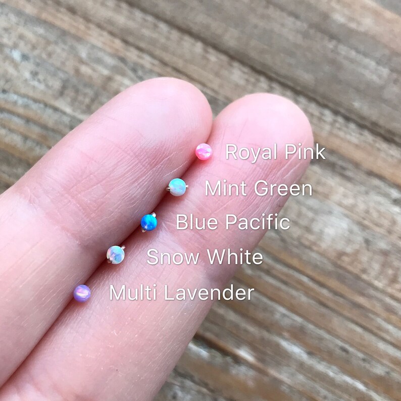 Super Thin 24 gauge 14k filled-925 sterling silver nose stud tiny whitelight bluemintpacificpinklavender fire opal-L shape