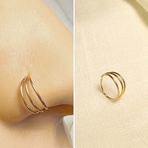 Zierliche Dreifach Hoop gepiercte Silber Gold Roségold Nasenring Schleife Knorpel Helix Tragus Saatkehle Conch Lobe Ohrring