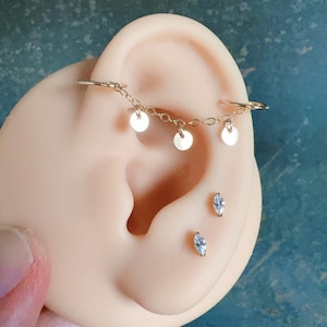 Tiny Cute Discs 14k gold/rose gold filled-925 sterling silver-2 holes chain dangle industrial earrings piercing jewelry-handmade