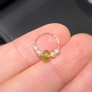 Thin 14k gold/rose gold filled-925 sterling silver cartilage/tragus/rook/daith/helix/snug/conch earring nose ring hoop peridot pearls