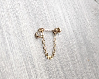 Dainty 14k gold filled/925 sterling silver barbell-sparkle clear 3mm CZ-chain cartilage earring helix conch lobe earring jewelry