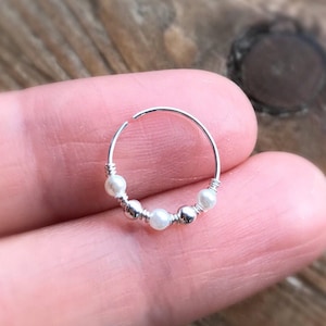 Super thin 14k gold/rose gold filled-925 sterling silver cartilage/tragus/rook/daith/helix/snug/conch earring nose ring hoop tiny 2mm pearls