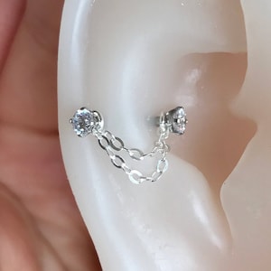 Accessorio-Solo doppie catene-per bilanciere curvo da 1,2 mm-6/8/10 mm-trago Piercing verticale a ponte aderente-14k riempito in oro rosa/argento sterling 925