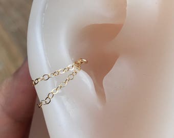 20gauge/0.8mm-925 sterling silver-14k rose/gold filled double chains earring - conch piercing jewelry