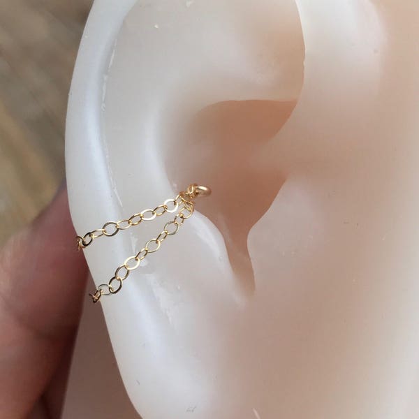 Conch piercing 16G 18G 20G -925 sterling silver-14k rose/gold filled double chains earring dainty elegant conch jewelry