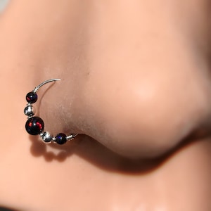 Super/thin 14k gold/rose gold filled-925 silver 6/7/8/9/10mm cartilage/tragus/rook/daith/helix/snug/lobe/nose ring black fire opal