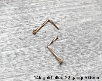 Thin 22 gauge tiny ball/flat top 14k Gold filled nose stud L shape nose ring dainty everyday nose ring jewelry