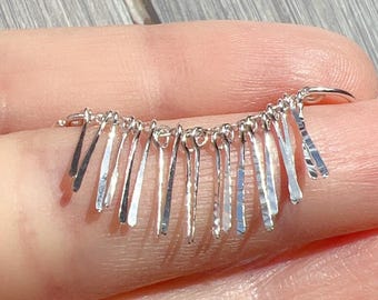 Sterling Silver Industrial Bar Earring with Tassel – Dainty Helix Piercing Jewelry