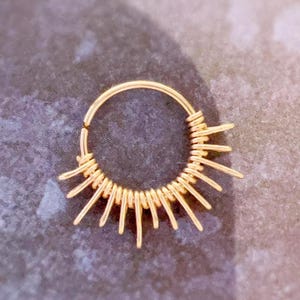 Sierlijke zonnestraal mohikaanse hanenkam 14k goud/roségoud gevuld 925 sterlingzilveren kraakbeenoorbel hoepel septum neusring tragus toren daith