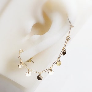 14k gold filled cartilage chain earring hoop-14k gold filled 7 tiny discs helix jewelry