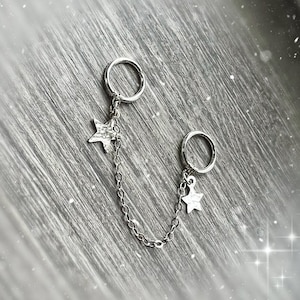 925 sterling silver hammered star-2 holes chain industrial helix earring piercing holiday jewelry