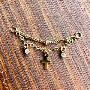 Add on God bless you cross CZ double chain charm jacket chain earring lobe conch helix piercing chain only