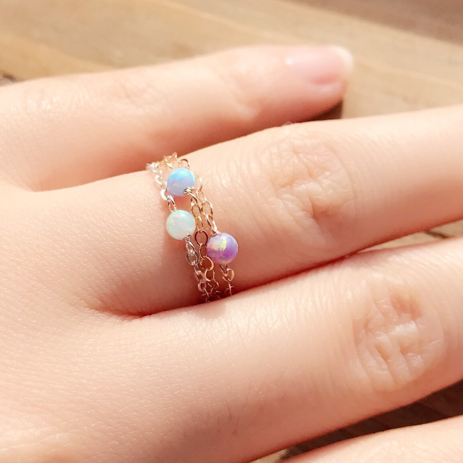 Fire Opal Chain Ring-925 Sterling Silver 14k Gold/ Rose Gold - Etsy