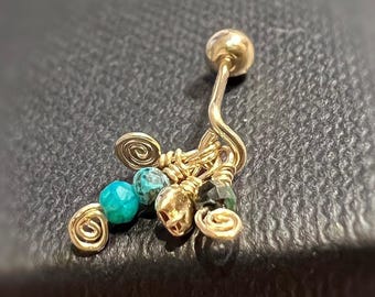 Azurite Chrysocolla Barbell Earring: Gold Filled Helix Lobe Jewelry