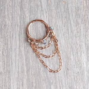 18/20/22/24Gauge 14k Gold/Rose filled-925 Sterling Silber verdreifachen 3 Ketten Labradorit Ohrring Hoop Knorpel Helix Muschel Schmuck