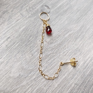 Blood red Garnet 14k gold/rose gold filled 925 sterling silver dangle cartilage chain earring-helix lobe natural gem stone crystal jewellery