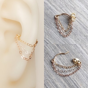 20gauge/0.8mm-925 sterling silver-14k rose/gold filled triple chains earring-conch cartilage helix lobe piercing jewelry