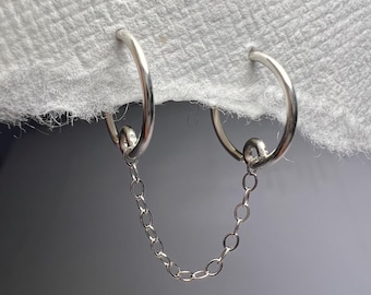 Double Hoop Chain Dangle Industrial Earrings Handcrafted Jewellery