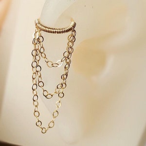 18/20/22/24gauge 14k gold/rose filled-925 sterling silver triple 3 chains wired wrap earring hoop-cartilage helix jewelry