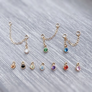 Add on sparkling CZ charm chain jacket chain industrial earring lobe conch helix piercing chain only birthstone