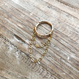 16/18/20/22/24gauge 14k oro/rosa riempito-argento sterling 925 doppie catene cablate orecchini a cerchio-gioielli piercing a conchiglia