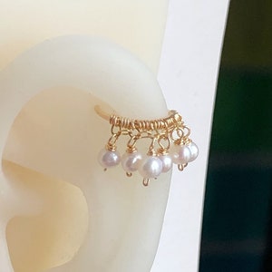 16/18/20/22/24 calibro 14k oro/oro rosa riempito-925 sterling silver-cartilagine lobo orecchino a cerchio con perle-tragus rook daith conch
