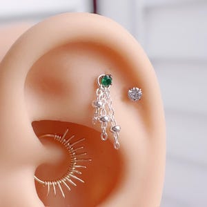 Añadir en cadenas encanto-delicado pequeño oro de 14k lleno/plata tres cadenas cuelgan chaqueta-cartílago hélice oculta lóbulo caracola piercing libre de níquel