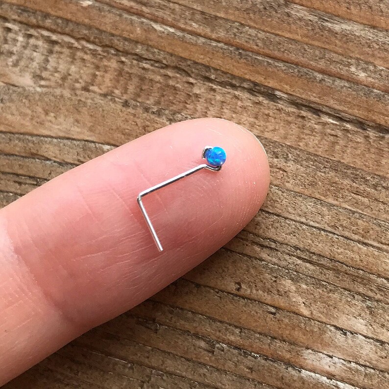 Super Thin 24 gauge 14k filled-925 sterling silver nose stud tiny whitelight bluemintpacificpinklavender fire opal-L shape
