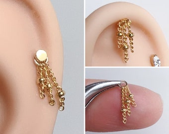 Ajouter sur des chaînes Charm-jolie minuscule or 14 carats rempli de trois chaînes pendant veste-cartilage caché helix lobe conque piercing labret sans nickel