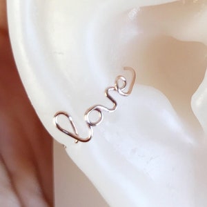Super thin 24 gauge 14k gold/rose gold filled-925 sterling silver LOVE cartilage super thin hoop-conch piercing
