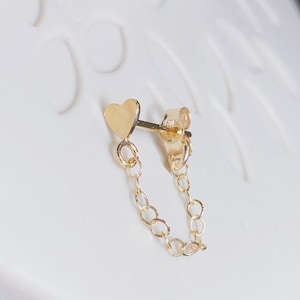 Dainty 14k gold filled/925 sterling silver heart chain cartilage earring helix lobe earring jewelry