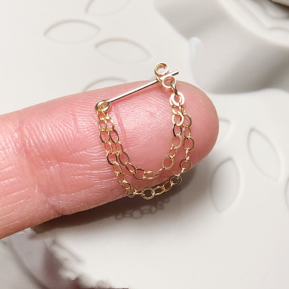 925 Sterling Silver Double Lobe Ball with Chain Minimal Stud Earring- 1 Piece 925 Sterling Silver Double Lobe Ball with Chain Minimal Stud Earring- 1 Piece