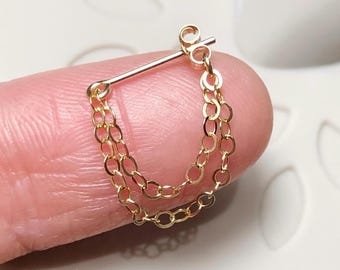 Double Chain Helix Earring, 14K Gold Filled or Sterling Silver Conch Piercing