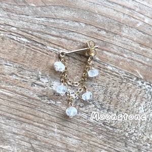 14k gold/rose filled-925 sterling silver double chains natural moonstone earring-conch cartilage helix lobe piercing jewelry