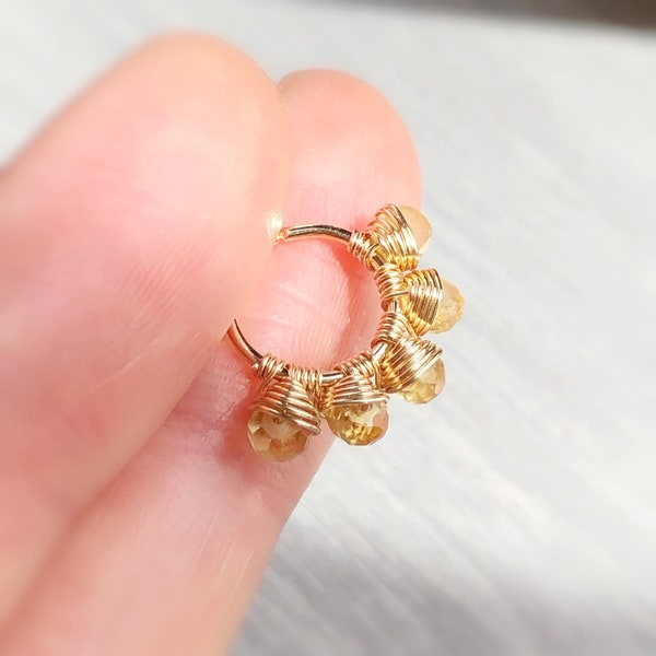 16/18/20gauge 14k gold filled with gold citrine-Lobe helix cartilage septum nose tragus rook daith conch piercing