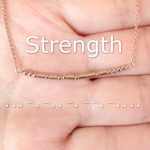 Strength Morse code, 14k rose gold filled dainty choker necklace , everyday necklace, simple/layering/dainty jewelry