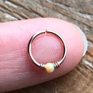 20/22/24 gauge-gold/rose gold/sterling silver cartilage/tragus/rook/daith/helix/snug earring nose ring hoop with tiny yellow fire opal