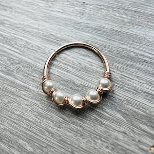 Pearls piercing hoop gold-silver-rose gold  cartilage/tragus/rook/daith/helix/snug earring nose