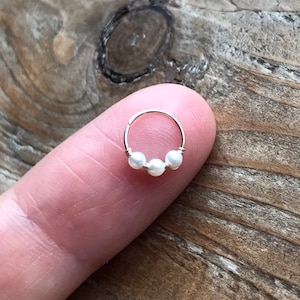 Super thin 14k rose/gold filled-925 silver  6/7/8/9/10mm cartilage/tragus/rook/daith/helix/snug earring nose ring hoop with tiny 2mm pearls