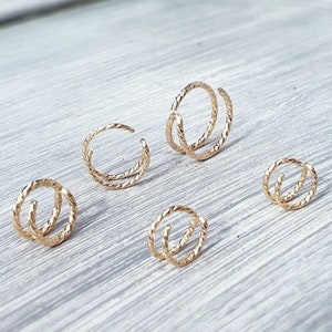 Doppio cerchio singolo trafitto oro 14k riempito scintillante diamante taglio scintilla naso cartilagine elica trago torre conchiglia lobo orecchino gioielli