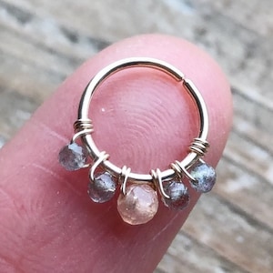 18/20/22/24 gauge 14k gold/rose filled/925 sterling silver-cartilage/tragus/rook/daith/helix/nose/lobe earring-Peach moonstone/labradorite