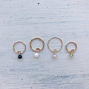 18/20/22/24 gauge 14k gold filled cartilage /lobe thin earring hoop-Black Spinel/Freshwater Pearl/Peach moonstone/Green Apatite