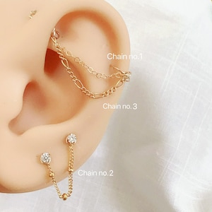 Elegante e bellissimo orecchino a catena singola riempito in oro 14k con piercing industriale nascosto, elica, conchiglia, lobo, orecchino a forma di conchiglia, gioiello