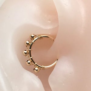 18/20/22/24 gauge 14k gold filled cartilage thin hoop with 5 tiny 14k gold filled beads-septum nose ring tragus rook daith conch piercing
