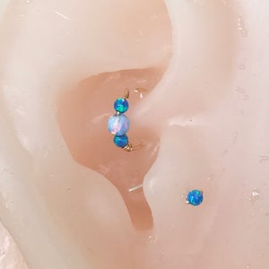 Super Thin 14k gold/rose gold filled 6/7/8/9/10mm-cartilage/tragus/rook/daith/helix/snug earring nose hoop-light blue/pacific fire opal